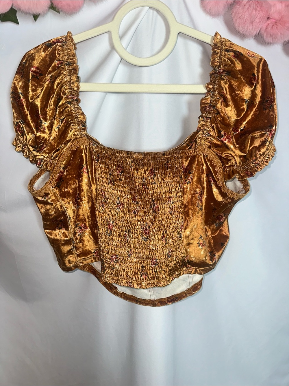 Free People Velvet Puff-Sleeve Crop Top - Burnt Copper - Picture 5 of 5
